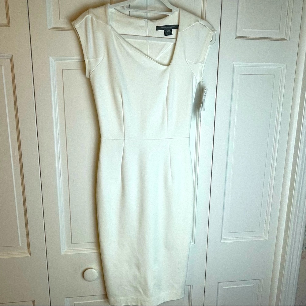 NWT! French Connection White Cap Sleeved Dress with Asymmetrical Neckline